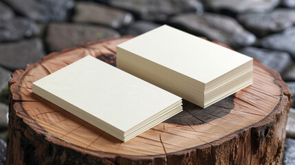 Fototapeta premium Business card mockup on wood. AI Generative