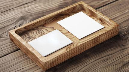 Fototapeta premium Business card mockup on wood. AI Generative