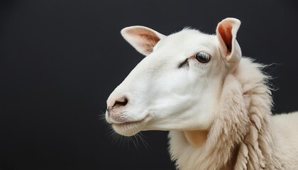  sheep close up head on black background 