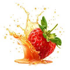 Strawberry with juice splash isolated on transparent background. fruits, graphic resource, and PNG...