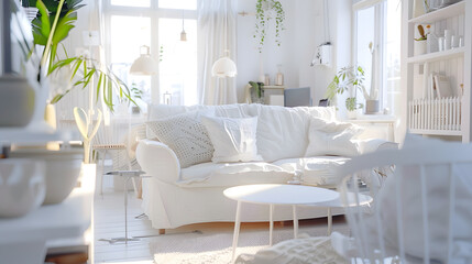 View of stylish white apartment design in lagom style : Generative AI