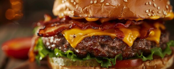 A delicious cheeseburger with bacon and lettuce.