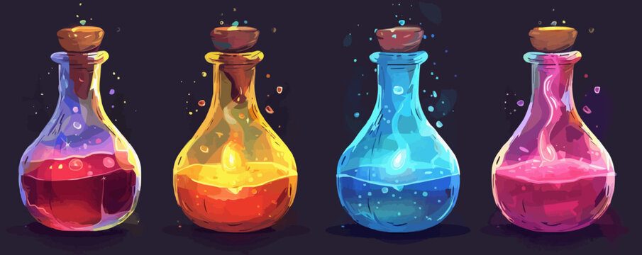 Cartoon elixir for strength mana and stamina. vector simple illustration