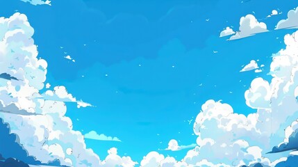 blue sky with clouds anime style background
