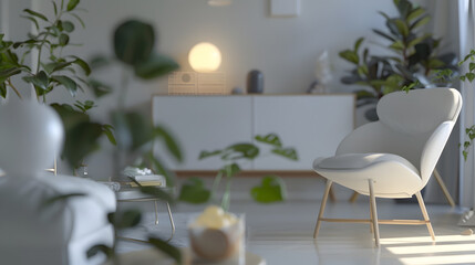 Stylish Scandinavian modern white cozy eco interior in minimalist styleModern home decor Open space : Generative AI