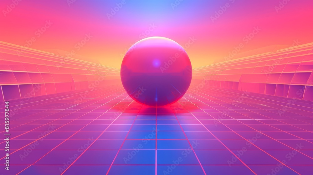 Aufkleber abstract perspective grid surface with gradient colored sphere. modern set of retro 2000s aesthetic 
