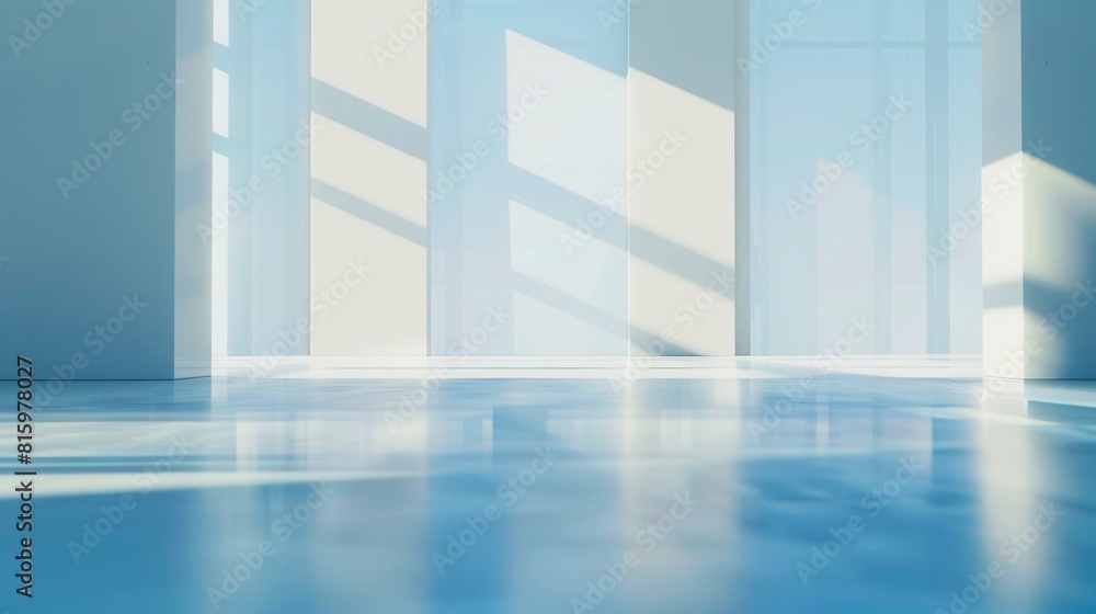 Poster empty futuristic office hall with light through windows empty futuristic office hall with light thro
