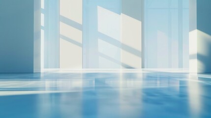 Fototapeta premium Empty Futuristic Office Hall with Light Through Windows Empty Futuristic Office Hall with Light Through Windows
