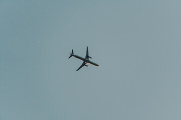 Airplane taking off from below