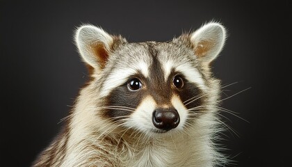 Raccoon close up head on black background