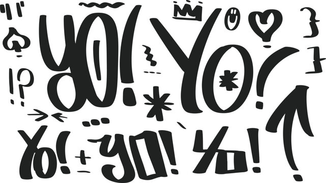 Graffiti pack of black elements, icons, yo phrases. 