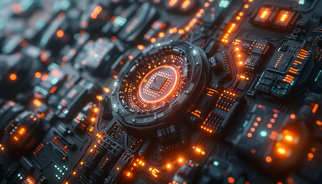 Capture a close-up shot of futuristic technologies seamlessly blending with intricate neural network patterns