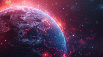 Obraz premium The metaverse features a dazzling array of neon hues, highlighting cutting-edge innovations, international links, and state-of-the-art AI tech.