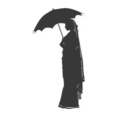 Silhouette independent indian women wearing Saree with umbrella black color only