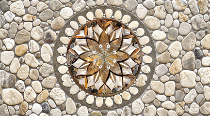 mosaic with stone ornament in warm colors with a circle in the center, decor in antique style