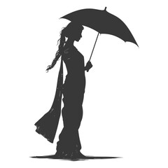 Silhouette independent indian women wearing Saree with umbrella black color only