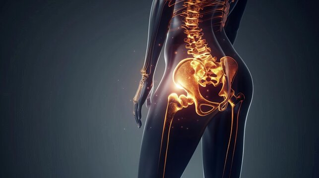 glowing bones visualizing hip pain in female figure chronic pain concept 3d rendering