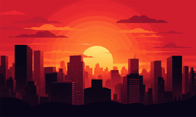 Fototapeta premium sunset city vector flat minimalistic isolated illustration