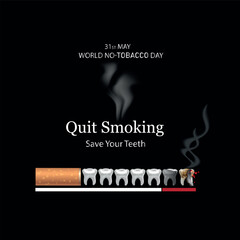 Quit smoking save your teeth , vector design concept. cigarette burns out and kills the teeth. 