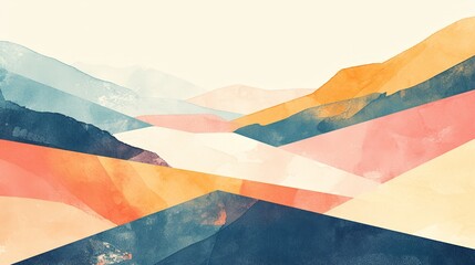 Watercolor Painting of Majestic Mountains and Valleys