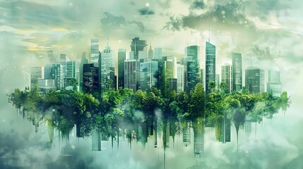 Obraz premium green engineering utopia sustainable urban development and innovative projects concept illustration