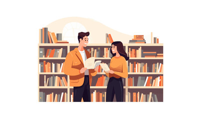 couple in bookstore vector flat minimalistic isolated illustration