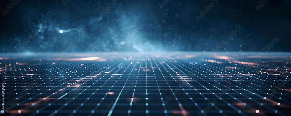 Poster futuristic metallic grid backdrop with glowing lights and dynamic energy for tech gadgets and digita