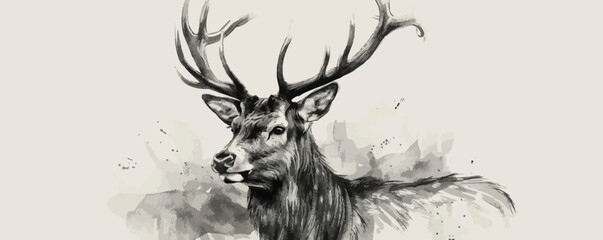 Vector illustration of hand drawn noble deer. vector simple illustration