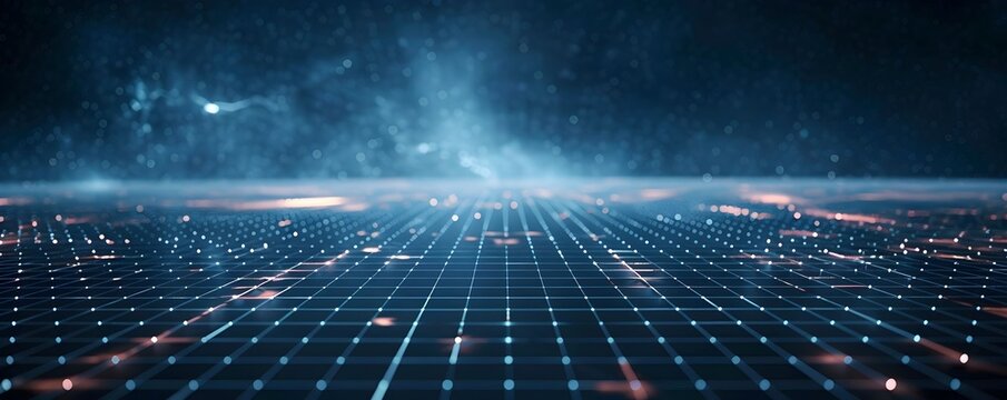 Futuristic metallic grid backdrop with glowing lights and dynamic energy for tech gadgets and digital concepts