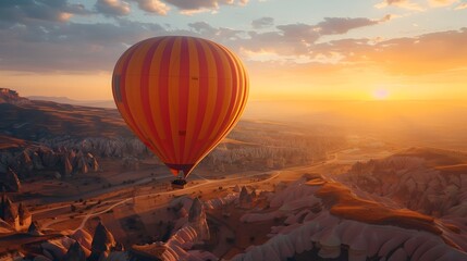 Obraz premium Enchanting Hot Air Balloon Ride over Cappadocia s Whimsical Fairy Chimneys at Stunning Sunrise