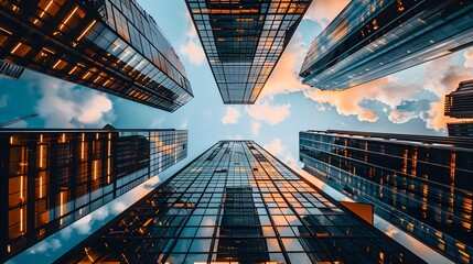 Towering Skyscrapers of a Dynamic Urban Business District Reaching Towards the Sky