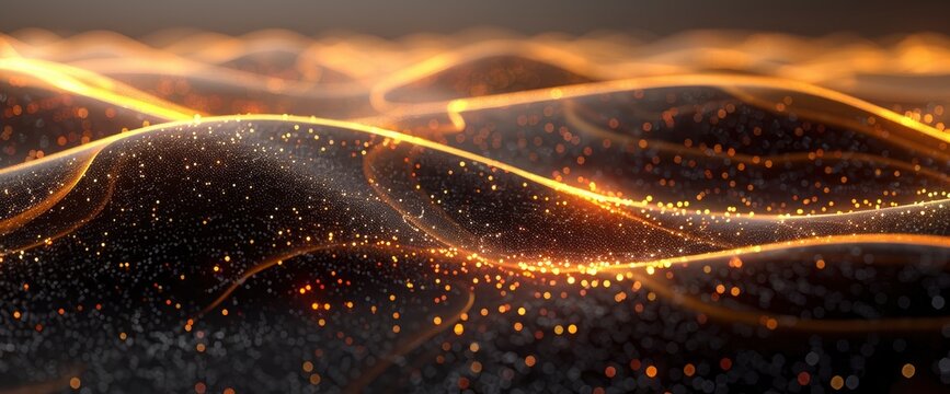 Abstract Wave Background With Many Glowing Particles Represents A Musical Wave Or Digital Network, Exuding Energy And Dynamism With A Visually Engaging Design, 3D Rendering