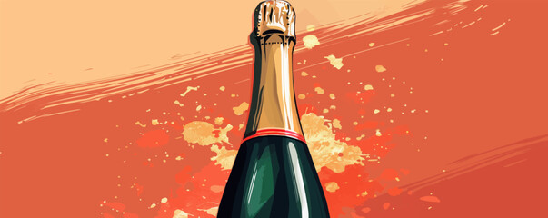 Champagne bottle vintage. vector simple illustration
