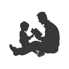 Silhouette father reading a book to child full body black color only