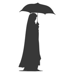 Silhouette independent emirates women wearing Abaya with umbrella black color only