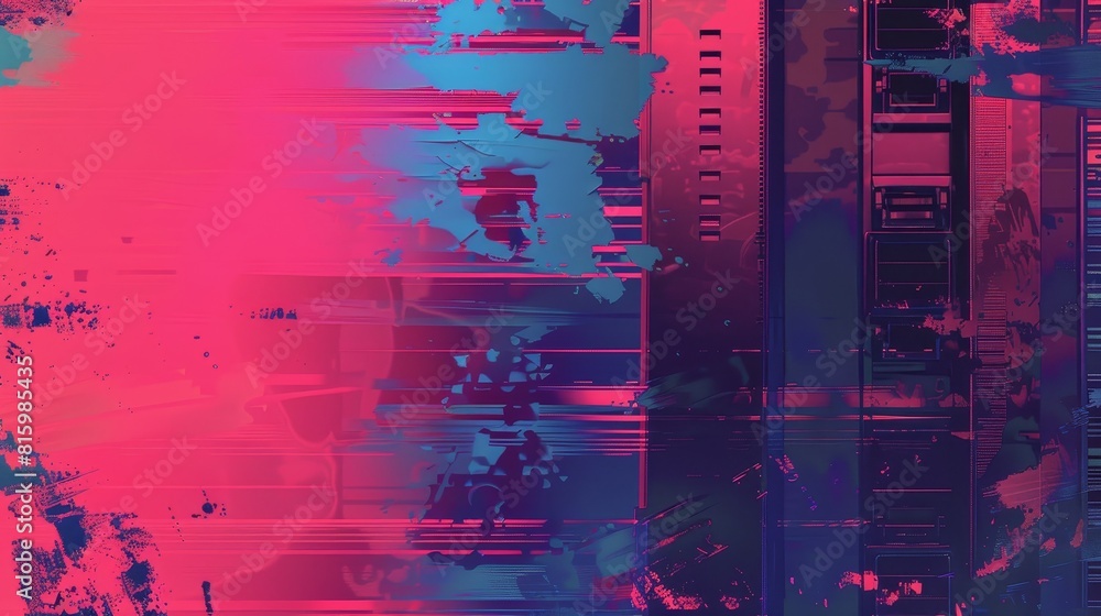 Poster vhs glitch effect for game screen background video. retro signal error design for gamers. futuristic