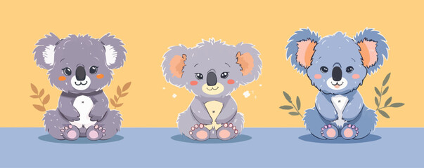 Cute koalas. Isolated on background. Cartoon flat. vector simple illustration