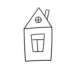 Hand drawn childish house. Children drawn home in doodle style. Kid doodle drawing. Baby home. Vector illustration isolated on white background.