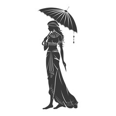 Silhouette independent egyptian women wearing tob sebleh with umbrella black color only