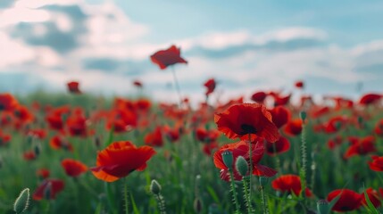 idyllic field of vibrant red poppy flowers springtime beauty 4k wallpaper