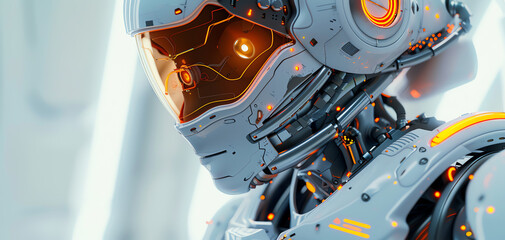 Fototapeta premium Illustrate a close-up of a humanoid robot showcasing intricate wiring details and LED indicators Use a birds eye view to emphasize the precision and complexity of the technology En