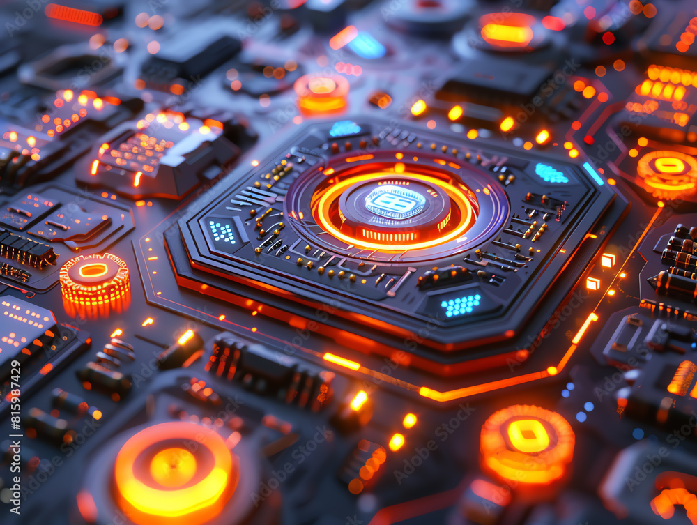 Poster capture a close-up shot of futuristic technologies rendered in photorealistic cgi
