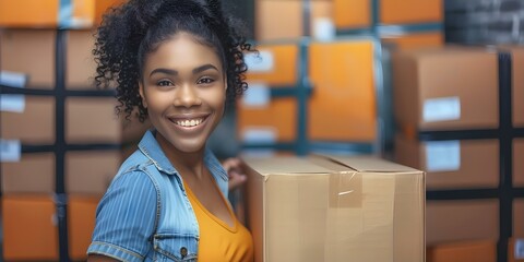 Woman joyfully unpacking boxes in her new home after moving. Concept Home Moving, Unpacking Boxes, New Beginnings, Joyful Moments, Interior Decor