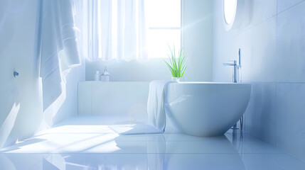 Clean bright stylish designer modern bathroom : Generative AI
