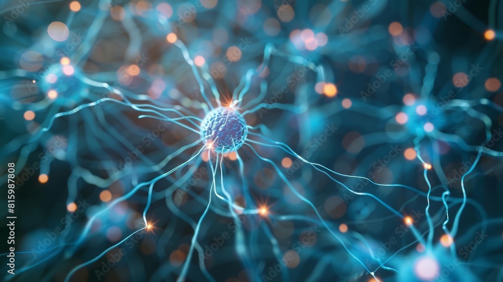 Poster interconnected artificial neurons forming complex neural network digital 3d illustration concept