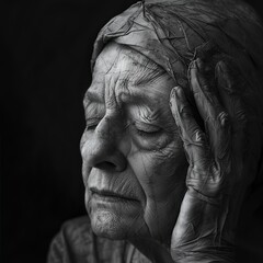 Old Woman Alzheimer's Brain Awareness Month Concept Abstract Black and White
