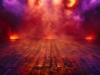 Vibrant Dance of Flames and Smoke with wooden floor