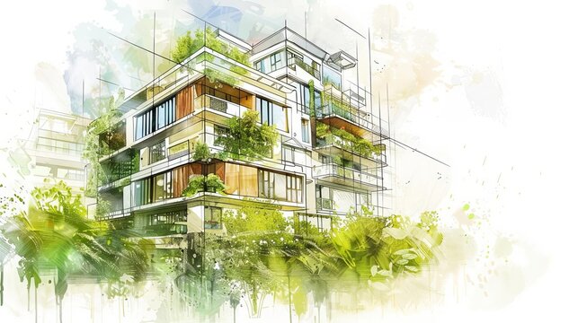 intricate drawing showcasing sustainable project with ecofriendly design and green solutions sketch illustration