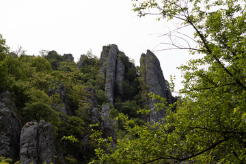 Stone wall in the mountains. Landscape with rocks. 