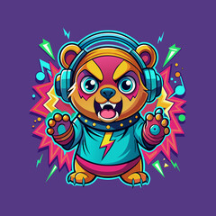 a cartoon image of a bear wearing headphones and holding a microphone.